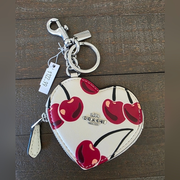 Coach Handbags - Coach Heart Shaped Coin Pouch Bag Charm With Cherries- NWT